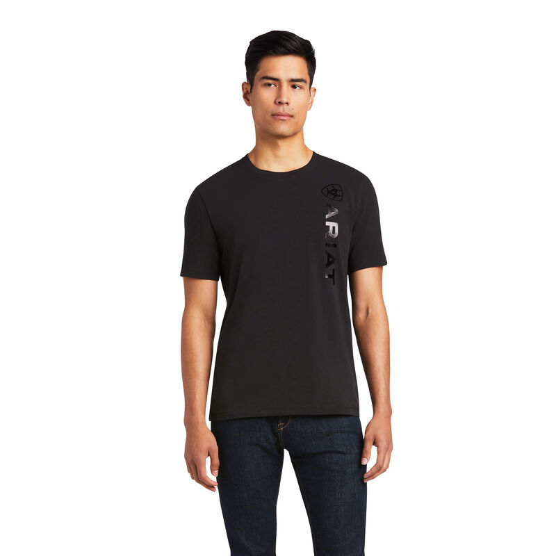 Camisetas Ariat Vertical Logo Negras Hombre - Chile 741-XSDFYW